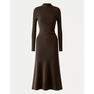 NWT OGL Sleeveless Mockneck Tucks Midi Dress Hazelnut Brown Small NWT